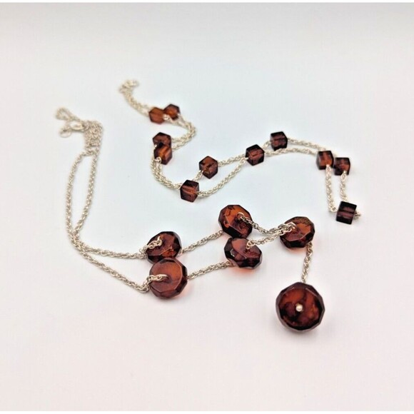 Sterling Silver 925 Baltic Amber Faceted Beads Stations Two Necklaces - Picture 2 of 16